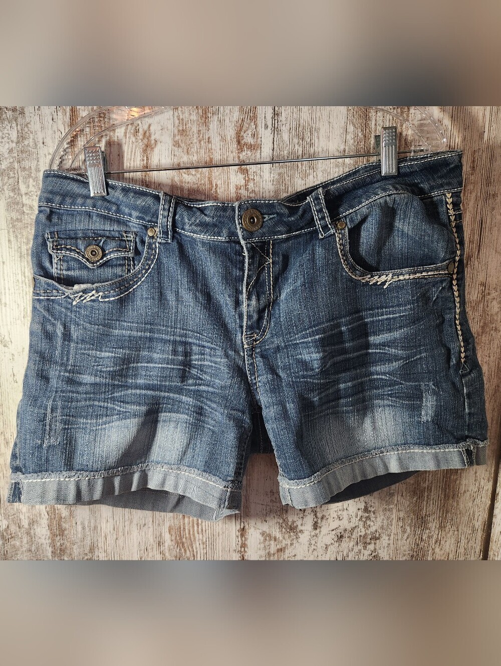 Hydraulic Distressed Indigo Denim Jean Cuffed Shorts 17/18 Juniors Like New